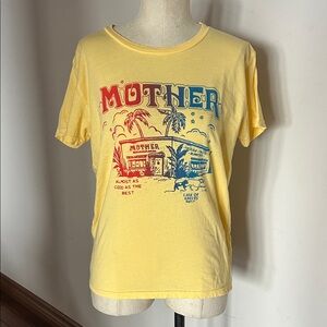 MOTHER sz Small Yellow Graphic Tee with Red & Blue Artwork